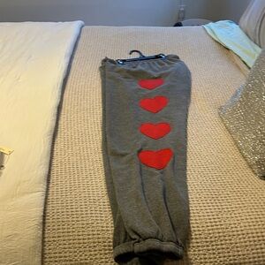Aviator Nation Gray Joggers with Red Heart Accents
